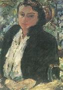 Lovis Corinth Portrat Charlotte Corinth in gruner Samtjacke oil painting on canvas